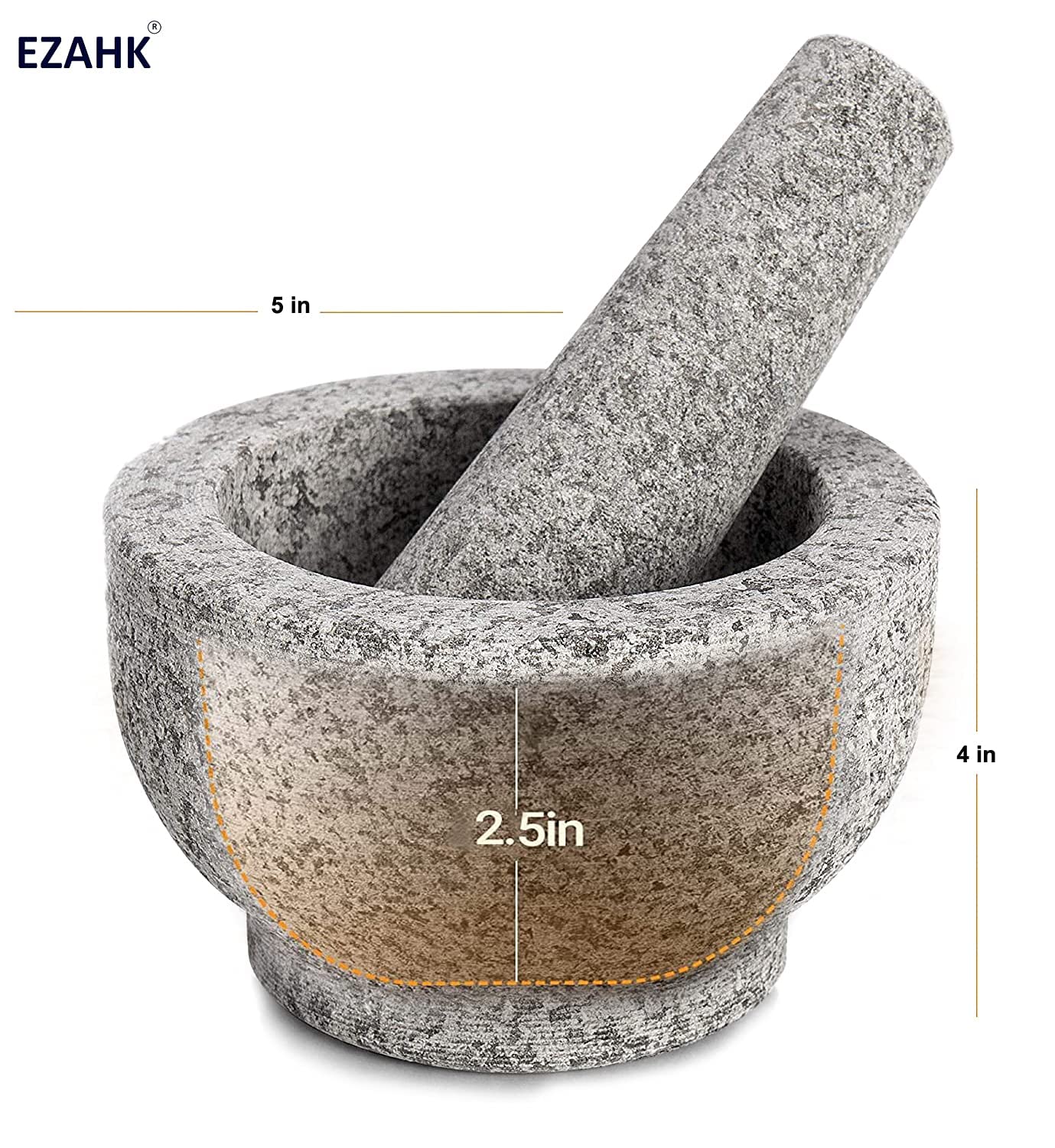 EZAHK Mortar and Pestle Set Stone | Ginger Garlic Crusher for Kitchen Unpolished Heavy Stone Material | Best Masher Kitchen Tool
